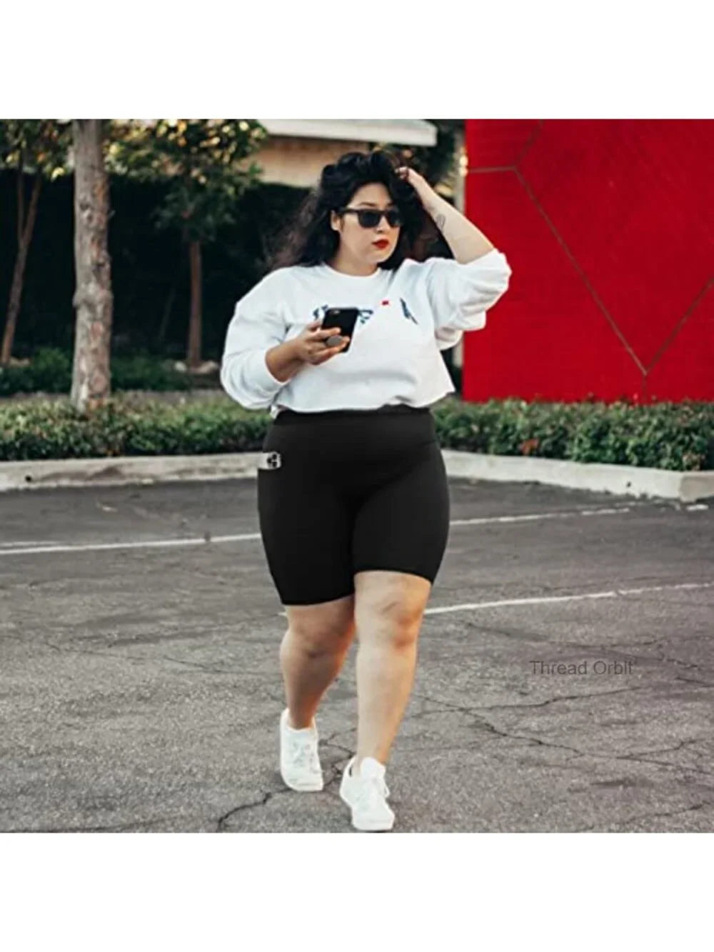 Plus Size High Waisted Biker Shorts with Pockets for Women, Tummy Control,
